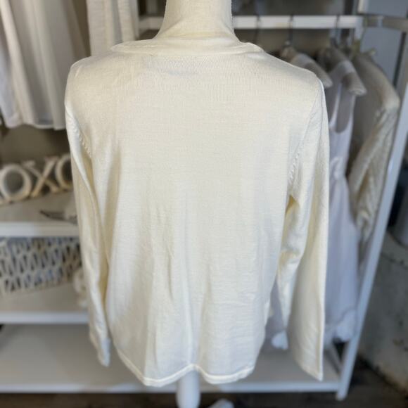 Croft & Barrow Women's Sz L Cream Beaded Floral Applique Cardigan Sweater #3428 - Picture 7 of 8